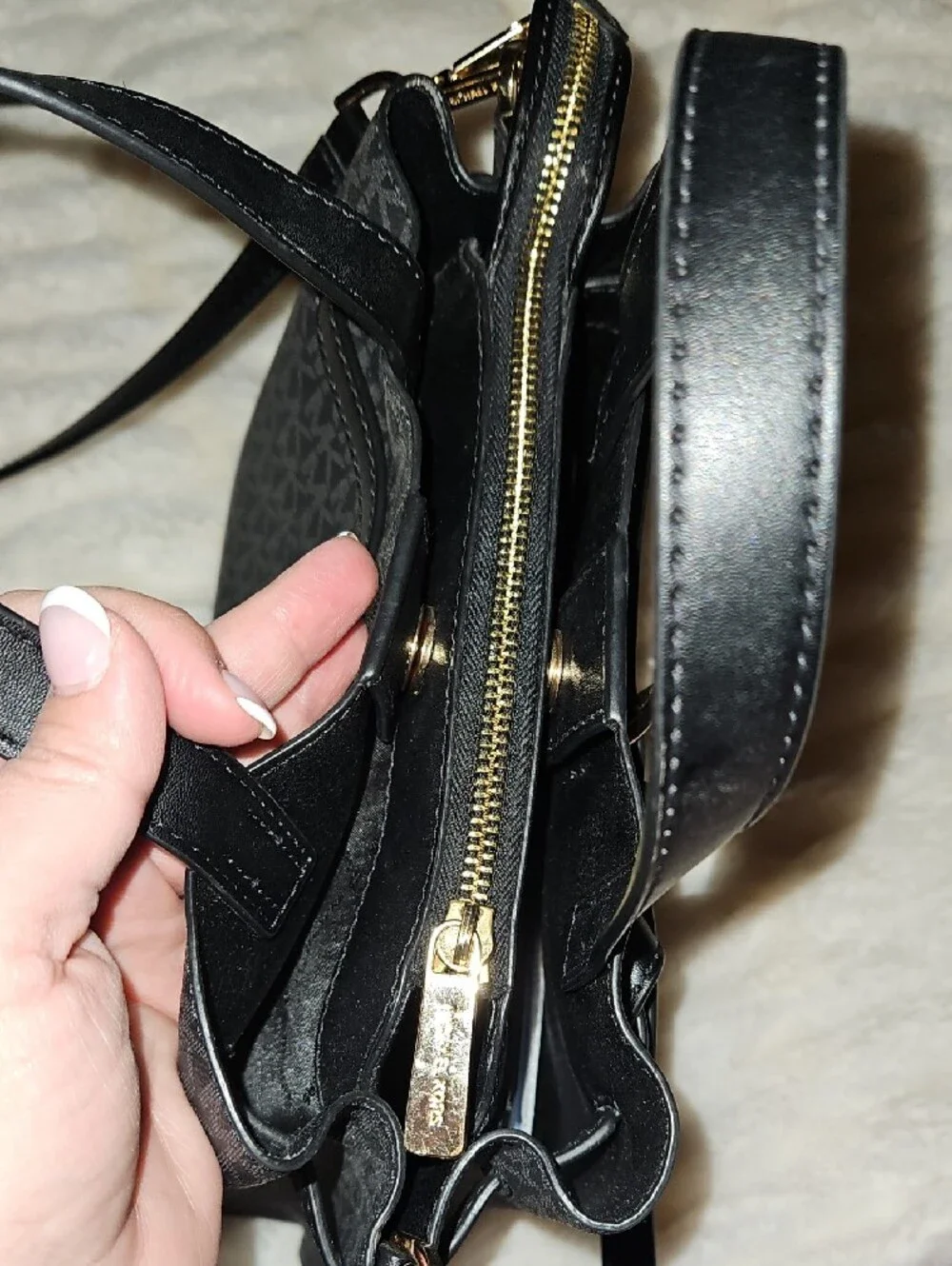 Michael Kors Black MK Logo Satchel with Gold Hardware